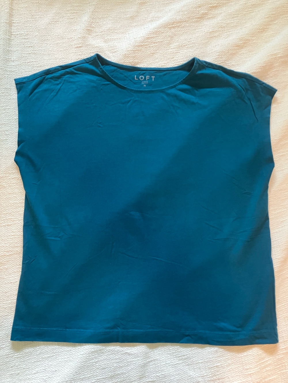 LOFT Teal Crewneck Cap-Sleeve Tee, size Medium